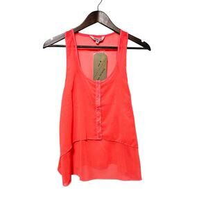 Tramp Button-Up Tank Top Women's Size M Sheer Highlow Neon Coral Chic Trendy